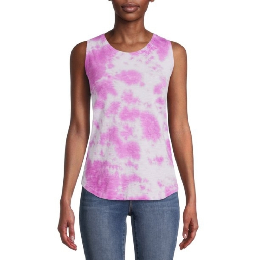 Time and Tru Purple Tie-Dye Women's Sleeveless Pullover Relaxed Fit Tank Top MED